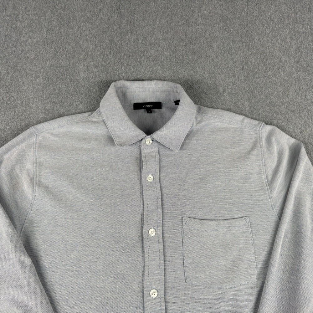 Vince Shirt Mens M Blue Knit Long Sleeve Button Up